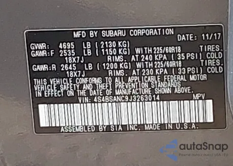 2018 Subaru Outback 2.5I Limited from USA, damaged, VIN 4S4BSANC9J3263014